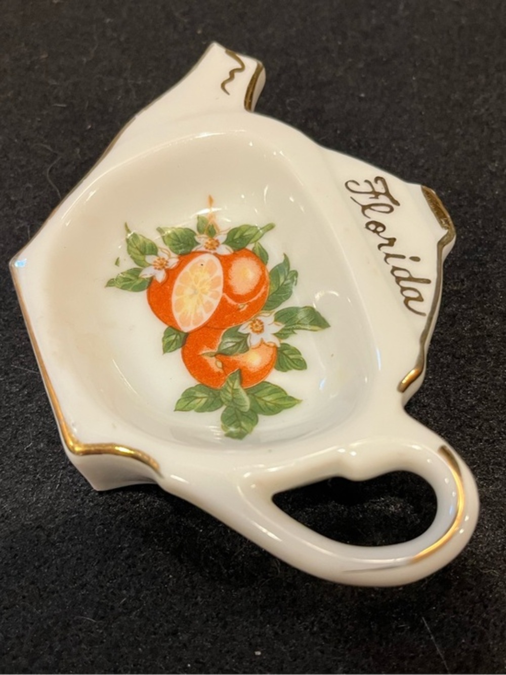 Vintage Florida Orange Tea Bag Holder Dish with Gold Trim